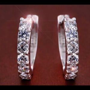 STERLING SILVER SMALL CRYSTAL HOOP EARRINGS